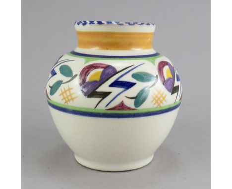 An early twentieth century Poole Pottery baluster vase, c. 1928. It is decorated with the JV pattern designed by Truda Adams 