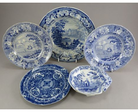 A group of early nineteenth century blue and white transfer-printed wares, c. 1825. To include: a Spode Girl at the Well pick