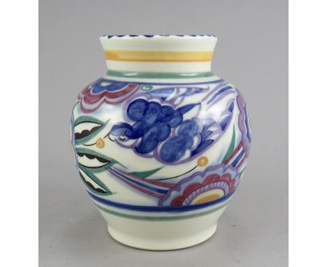 A mid-twentieth century Poole Pottery baluster vase, c. 1946. It is decorated with the Blue Bird pattern designed by Truda Ad