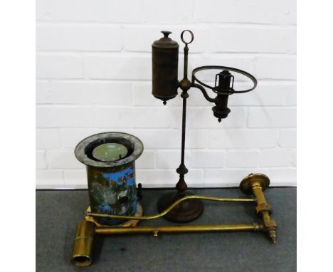 Two early 20th century oil and gas lamps, together with an Alder &amp; MacKay, Ltd of Edinburgh gas pressure recorder, (3) 