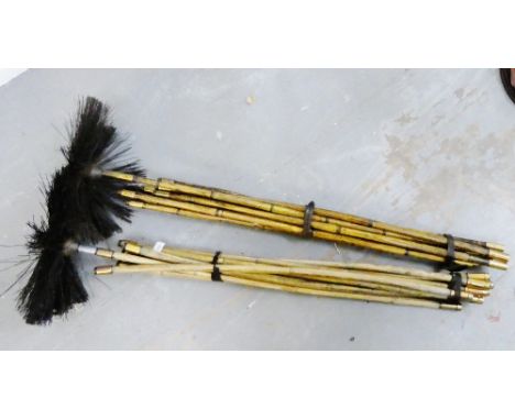Set of bamboo and brass mounted chimney sweep brushes