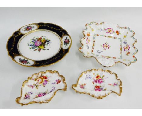 Porcelain musical plate, together with a Hammersley floral patterned dish and pair of Dresden spray porcelain dishes, (4)