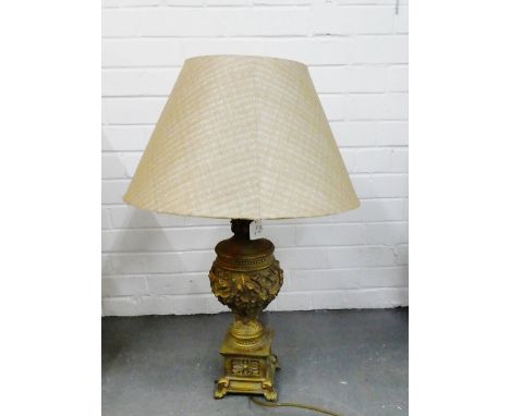 Gilt baluster table lamp and shade