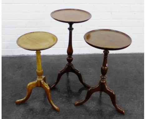Mahogany occasional table with circular top on a baluster turned column and tripod legs, together with two others,  60 x 30cm