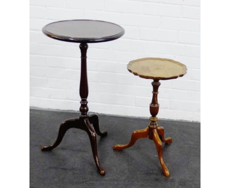 Mahogany occasional table with circular top and baluster column on tripod legs, together with a pie crust table&nbsp;and anot
