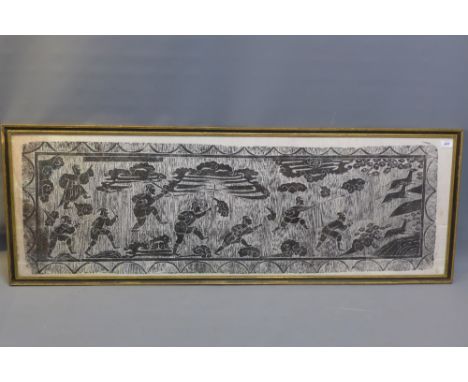 A woodblock print depicting hunting scene, 44.5x135cm