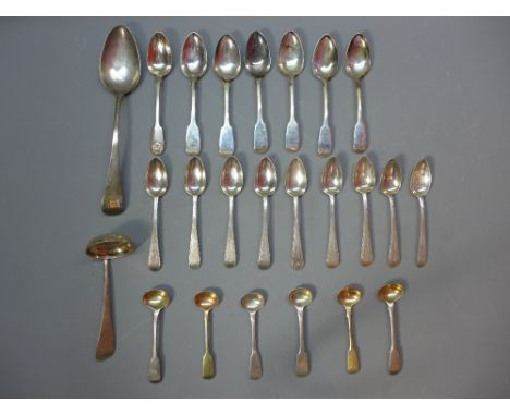 A mixed collection of silver to include Georgian tea spoons, 1789, bright cut design, William IV and Victorian silver tea spo