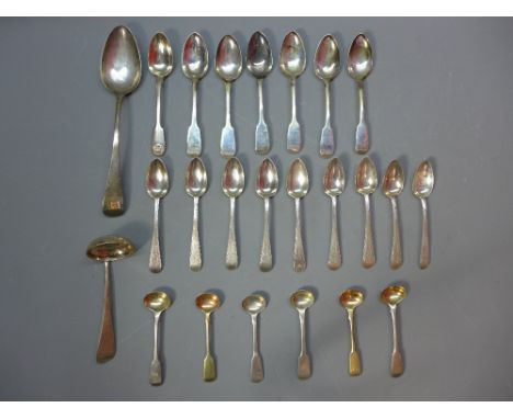 A mixed collection of silver to include Georgian tea spoons, 1789, bright cut design, William IV and Victorian silver tea spo