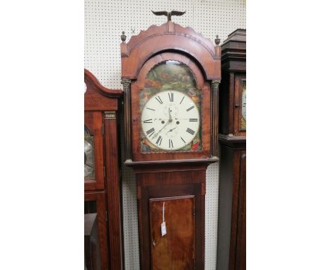 An early 19th century 8-day longcase clock, 14in. painted, arched dial with subsidiary seconds and date, movement striking on