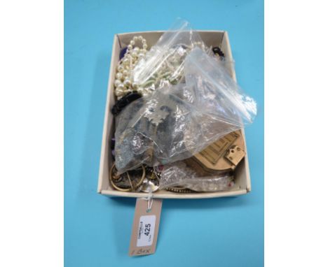 A quantity of costume jewellery, Stanley bronze compass, etc.