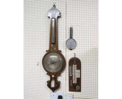 A Victorian grained rosewood wheel barometer, silvered barometer and thermometer dials, 37in. - case with later gilding and p