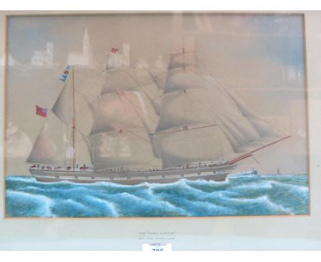 A Victorian watercolour ship portrait, Raby Castle, clipper in full sail, mount inscribed "The Raby Castle off the Foreland",