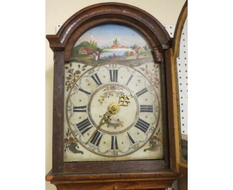 A 19th century Dutch 30-hour wall clock with alarm, 11.25in. painted, arched dial, signed J. Vermaas, post-framed movement co