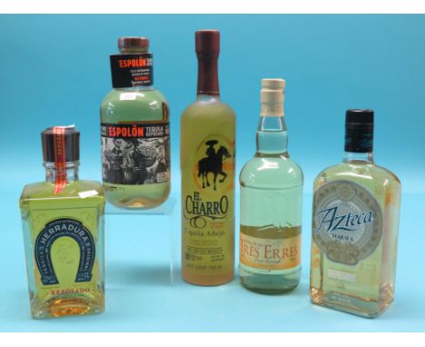 Tequila, five bottles 