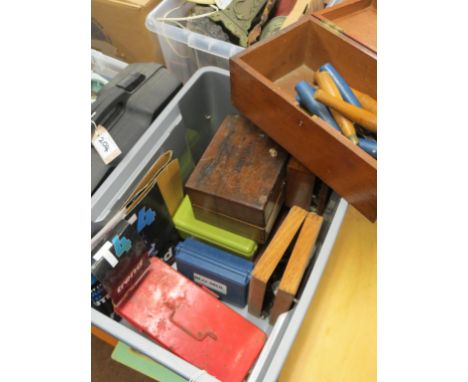Assorted repairer's tools, set of chisels, Leinen staking tool set, cased router, etc.