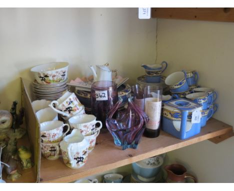 A Staffordshire part teaset, 35 pieces including Grimwades The Cube pot, together with a Victorian bone china part teaset, Ca