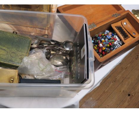 A small assortment of costume jewellery, cased glass butter dish with silver server, silver royal christening spoon in case, 