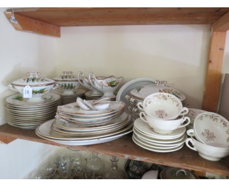 A Bridgwood & Son earthenware dinner service, 52 pieces including pair of covered vegetable tureens, fern-type pattern with g