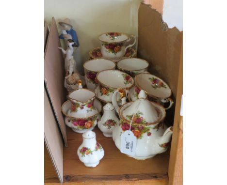 A Royal Albert part teaset, Old Country Roses, 24 pieces inlcuding teapot, milk jug and sugar bowl, good-excellent - one cup 