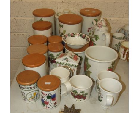 A collection of Portmeirion "Pomona" food jars and ceramics and a damaged "Magic City" pattern coffee service.