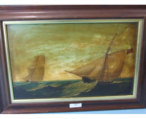 Edward Turnbull VESSELS AT SEA, ONE FLYING A RED ENSIGN Unsigned oil on board, 22.5 x 37.5cm, signed and dated 1867 verso and