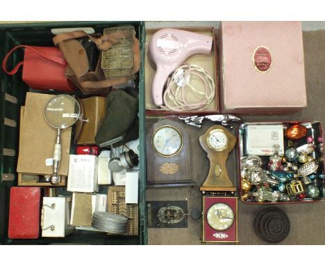 A Jaguar car mascot, a framed photograph of a Jaguar "E" type, a Kodak Brownie Flash B camera and other items.