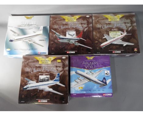 Corgi Aviation Archive - five 1:144 scale diecast model airplanes from the Corgi Aviation Archive series to include AA30506, 