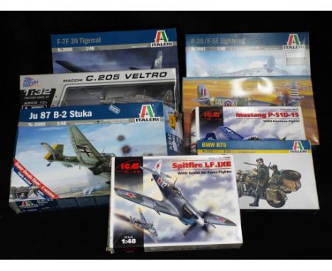 Italeri, Hasegawa 21st Century Toys and Other - Eight boxed scale model kits of military vehicles and figures and aircraft in