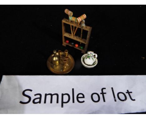 Dolls House Furniture - a quantity of good quality dolls house furniture to include pewter items, umbrella stand and walking 