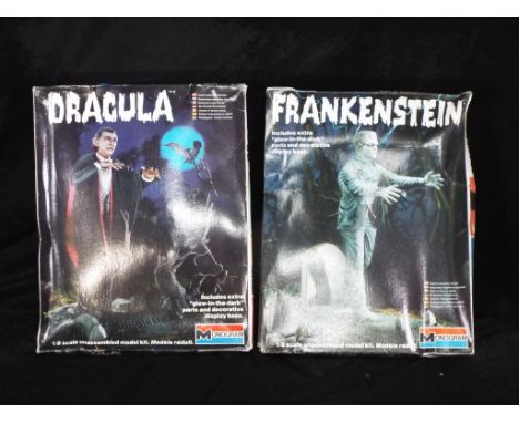 Monogram - Two boxed 1980's Monogram Horror 1/8 scale plastic model kits No.6007 Frankenstein and 6008 Dracula. Both models a