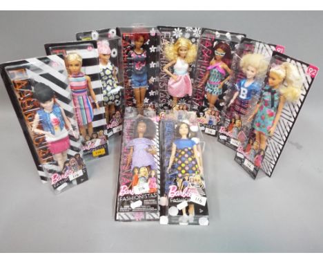Barbie by Mattel - a collection of ten boxed Fashionistas Barbies dolls to include model numbers DYY98, FJF52, TVX73, FJF53, 