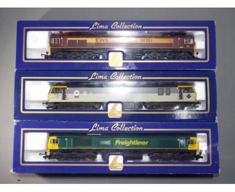 Lima - Three boxed Lima OO Gauge Diesel locomotives. Lot includes, 204664 Class 59 Op.No.59201 'Vale of York' in EWS livery, 