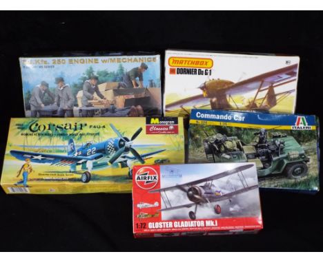Dragon, Matchbox, Airfix and Other - Five boxed scale model kits of military vehicles and figures and Aircraft in various sca