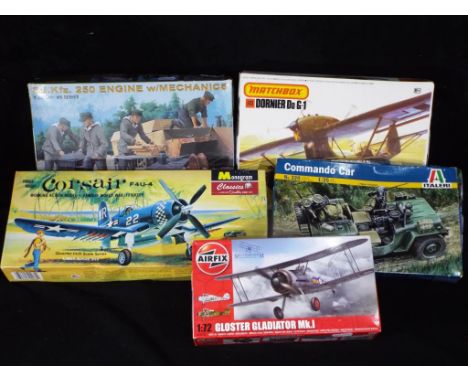 Dragon, Matchbox, Airfix and Other - Five boxed scale model kits of military vehicles and figures and Aircraft in various sca