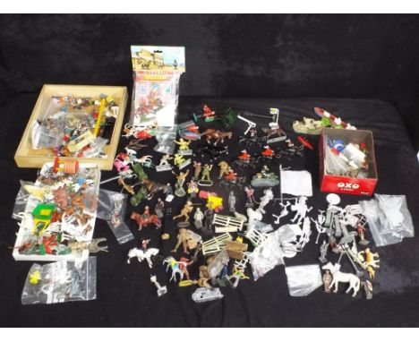 Elastolin, Britains, JoHillCo and Others - A large quantity of unboxed metal and plastic figures, vehicles and accessories fr