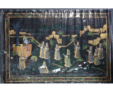 A modern Indian silk picture depicting a figure scene, 18¾” x 27½”, unframed; a hardwood trinket box, 12” wide; &amp; various