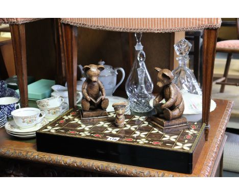 A modern backgammon set; two table-top chests; various items of decorative china &amp; glassware, etc. 