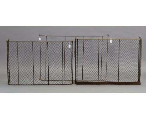 Two vintage brass-rail nursery fire guards each with a mesh-front, 42¼” &amp; 42” wide; &amp; a nursery fire guard frame, 48”