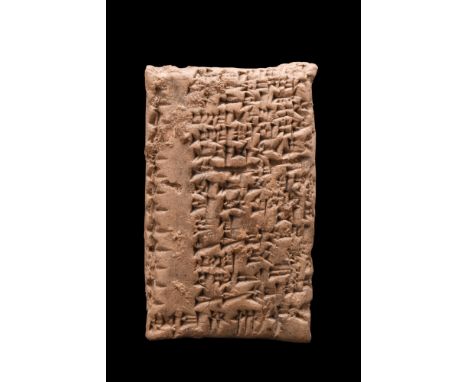 Ca. 1900 BC.A rectangular shaped ceramic tablet with visible cuneiform on one side. Tablets such as this one were usually use