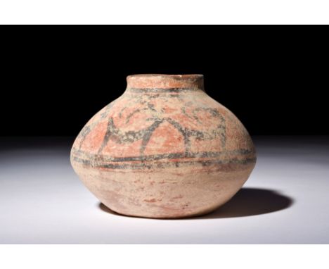 Ca. 3000-2500 BC.A terracotta vessel with a simple form, featuring a domed shoulder, round opening, and ample basin with a fl
