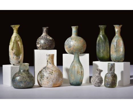 Ca. 100-300 AD.A set of 10 glass flasks. The vessels, each with their own distinct shape and size, were used to store perfume