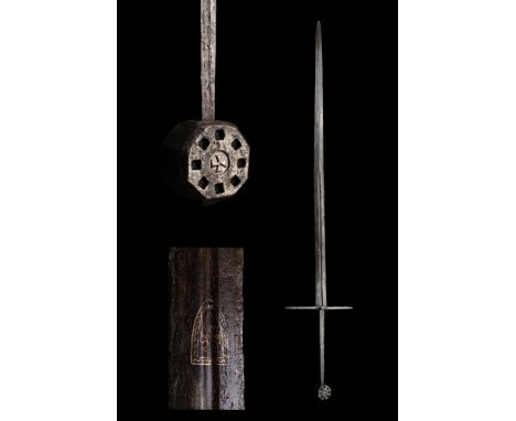 Ca. 1300-1400 AD.An extremely rare Knights Templar two handed iron sword of Oakeshott type XVa, pommel type H. The Sword has 