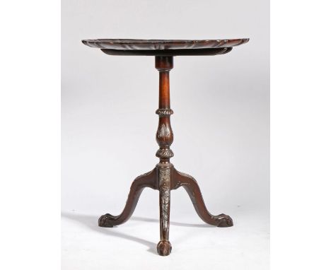 Chippendale style mahogany occasional table, 20th Century, the piecrust snap top above a turned and acanthus leaf carved colu