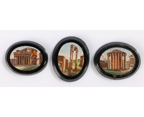 19th Century Italian Grand Tour micro mosaic panels, the first with the Pantheon, 29mm diameter, the second with Roman Forum,