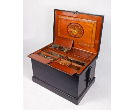 Great Eastern Railway coach makers tool chest, the purple painted exterior with hinged lid opening to reveal a foliate marque