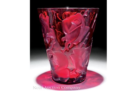 A Lalique Ispahan Red Crystal Vase Engraved Lalique France