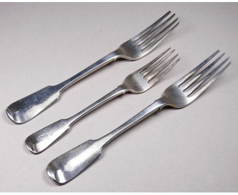 A pair of silver dessert forks - London 1837, Mary Chawner, together with another silver dessert fork, total silver weight 20