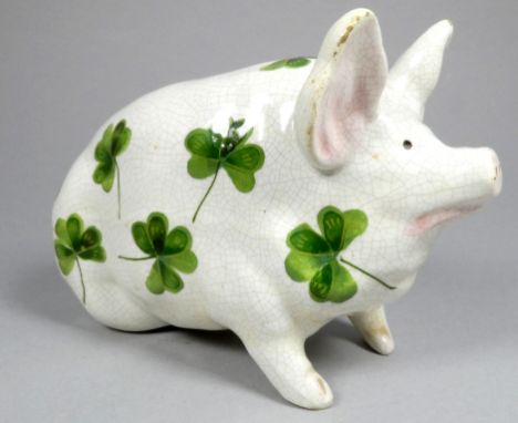 A Wemyss ware pottery pig -  with clover leaf decoration, impressed marks to base include 'R.H.&amp; S' (Robert Heron &amp; S