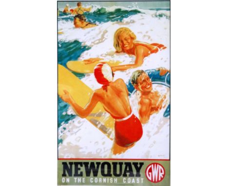 After Alfred LAMBART (British 1901-1970), Newquay on the Cornish Coast,  Lithograph, (later reproduction), Framed and glazed 
