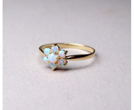 A 9ct opal floral cluster ring - size N, 1.2g 